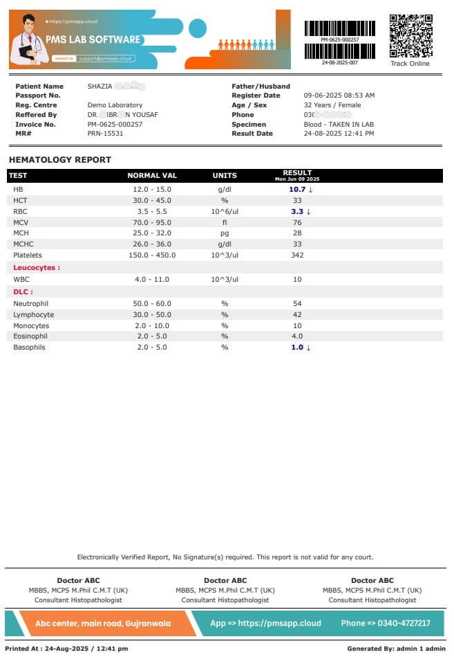 CBC lab report sample design 3